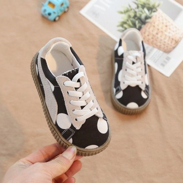 Children's shoes 8192 men's and women's round dot leisure sports shoes black and white non slip soft sole single shoe elastic belt
