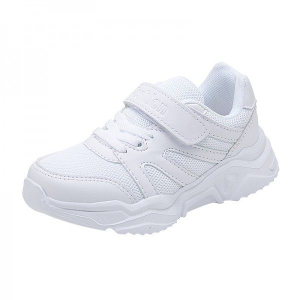 Children's sports shoes mesh breathable ultra light white student wave shoes antiskid wear-resistant middle and large children's white shoes spring and summer
