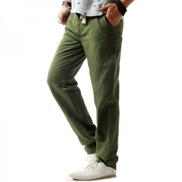 Linen pants men's loose cotton and linen pants thin men's casual pants summer linen pants trendy retro straight tube large size
