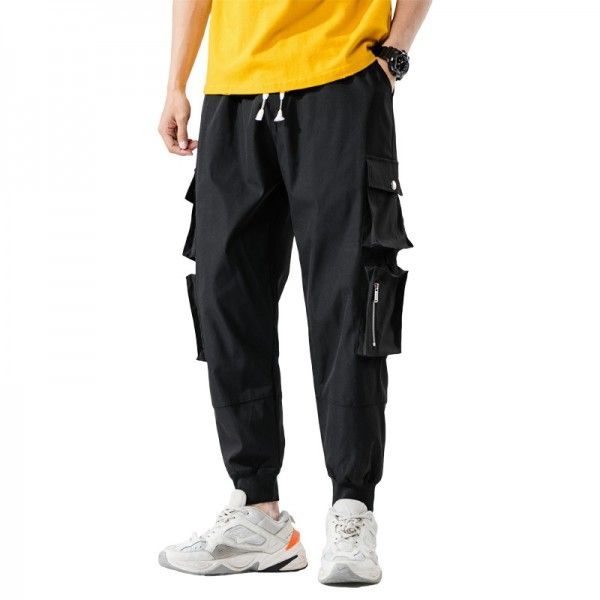 Summer 2020 men's loose functional overalls Korean casual corset men's trendy Multi Pocket drawstring Capris 