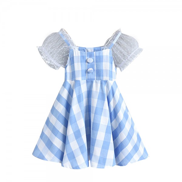 EW foreign trade children's 2021 summer new bubble sleeve lattice Sling Dress we18-1