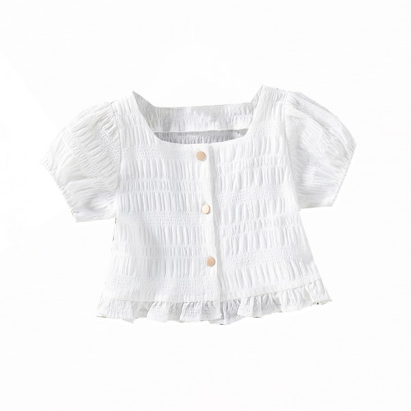 EW foreign trade children's 2021 summer new girls' French square neck short bubble sleeve top sy18