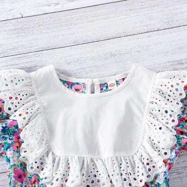 EW foreign trade children's Dress Girls' 2021 summer dress new sweet big lace round neck floral dress q656