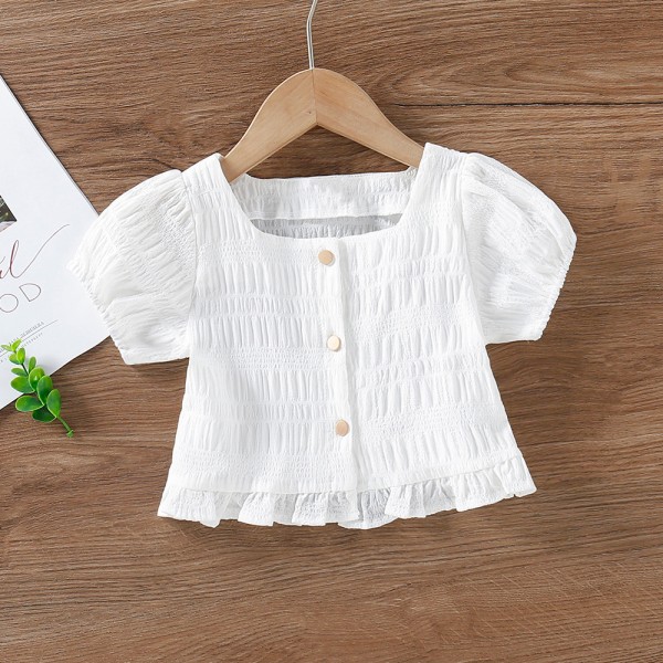 EW foreign trade children's 2021 summer new girls' French square neck short bubble sleeve top sy18