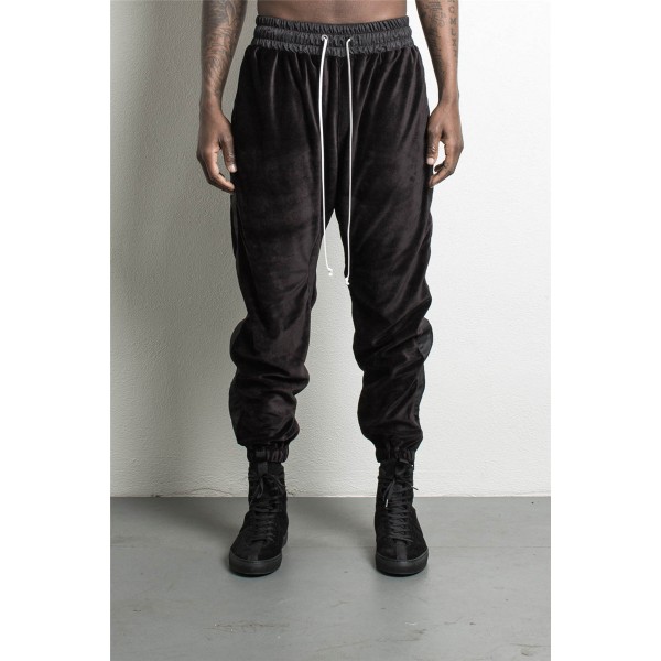 Kan Yetong men's wear European and American high street velvet plain loose sports style band foot zipper guard pants casual pants men's wear