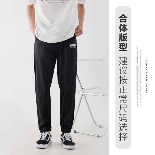 Pre sale men's fashion Korean style label printed overalls 2021 Summer Black drawstring Leggings