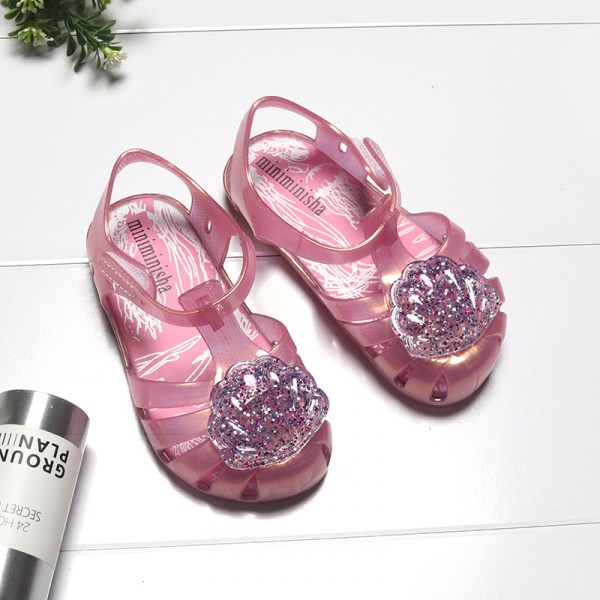 Brazil's new customized little girl's shoes shell glittering powder jelly shoes Baotou lovely baby children's SANDALS BEACH SHOES 